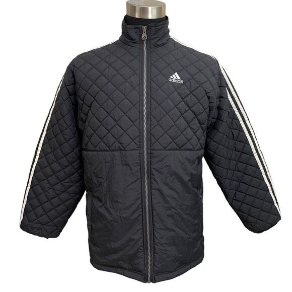 ADIDAS Men’s Vintage 1988 Full Zip Quilted Puffer Jacket 3 stripes black sz‎ XL - Picture 1 of 8
